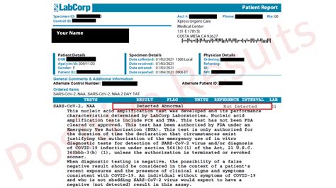 lab corps test results